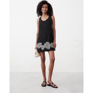 BANANA REPUBLIC BLACK LINEN-BLEND EMBROIDERED FLORAL MINI DRESS Small